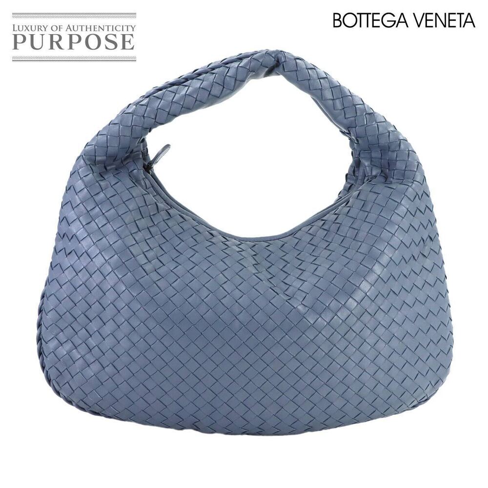 Bottega Veneta Intrecciato Hobo Bag Leather Gunmetal Shoulder Blue Black